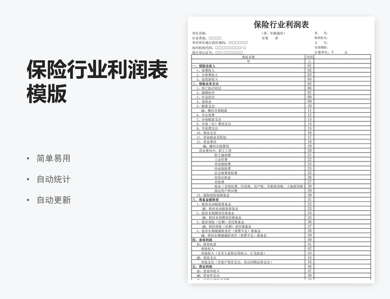 保险行业利润表模版
