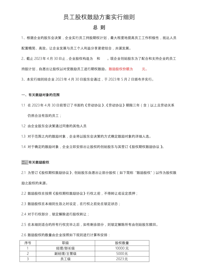 员工股权激励方案细则.docx