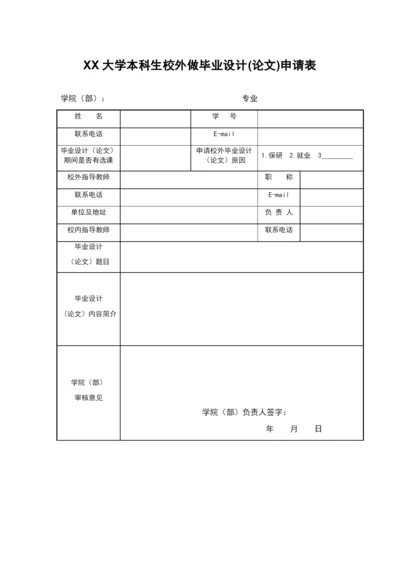 XX大学本科生校外做毕业设计(论文)申请表.docx