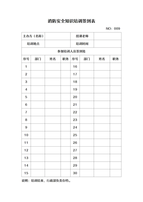 消防安全知识培训签到表