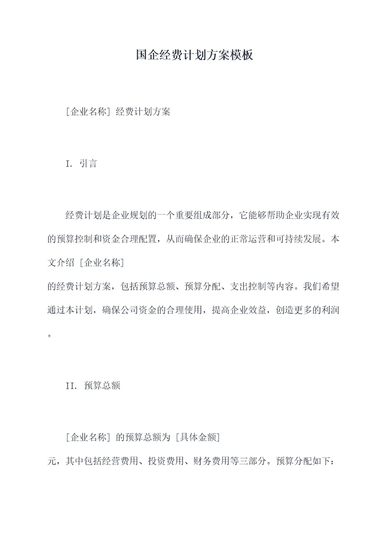 国企经费计划方案模板