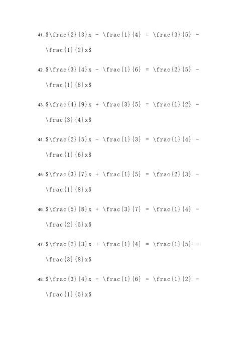 60道分数解方程计算题