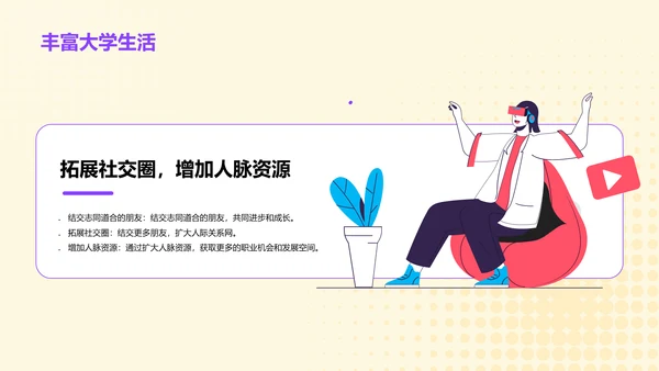 黄色插画大学社团的活动指南PPT模板