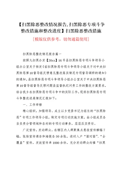 【扫黑除恶整改情况报告,扫黑除恶专项斗争整改措施和整改进度】扫黑除恶整改措施(共10页)