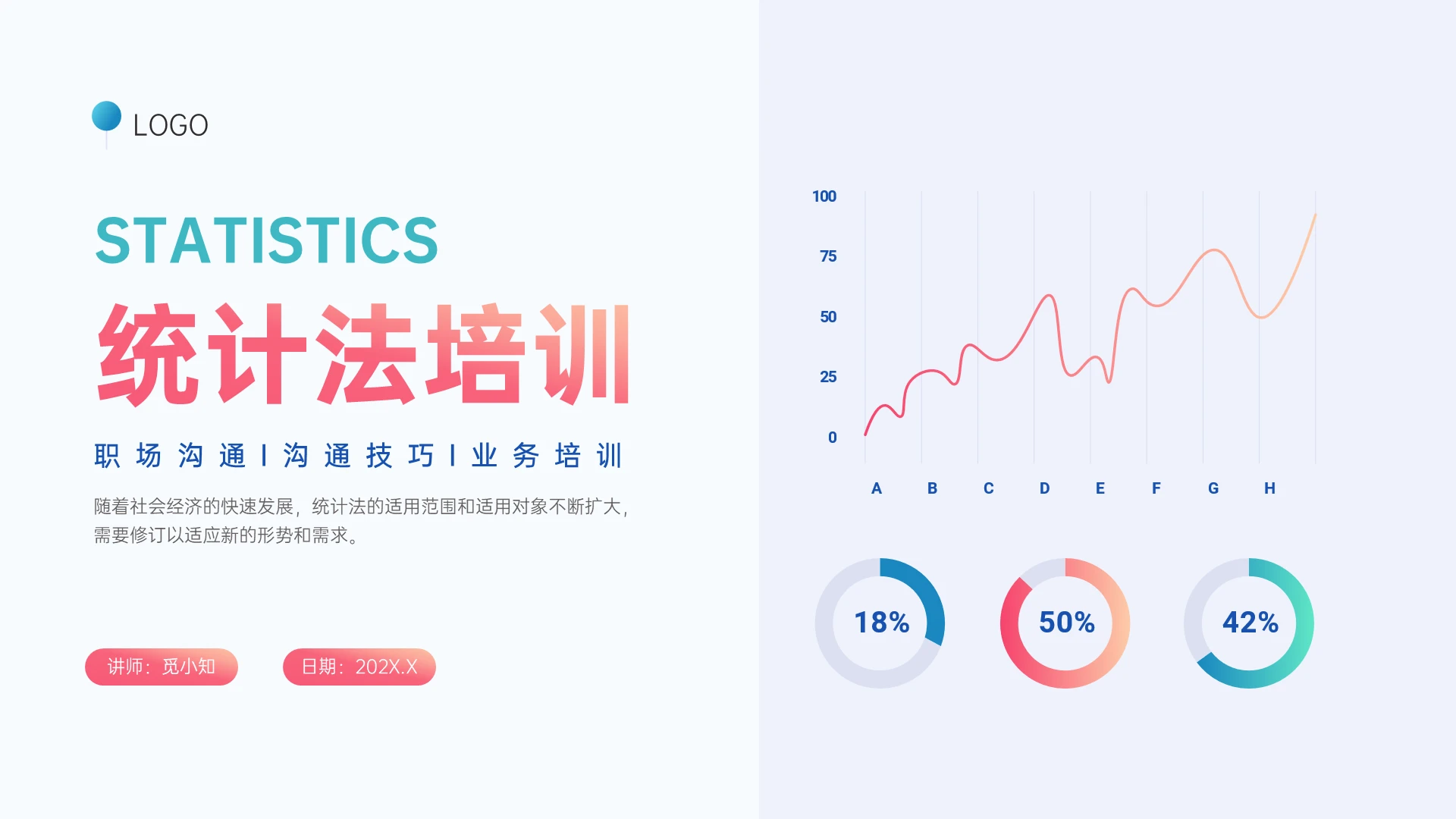 红蓝绿色简约形状统计法知识企业培训PPT课件