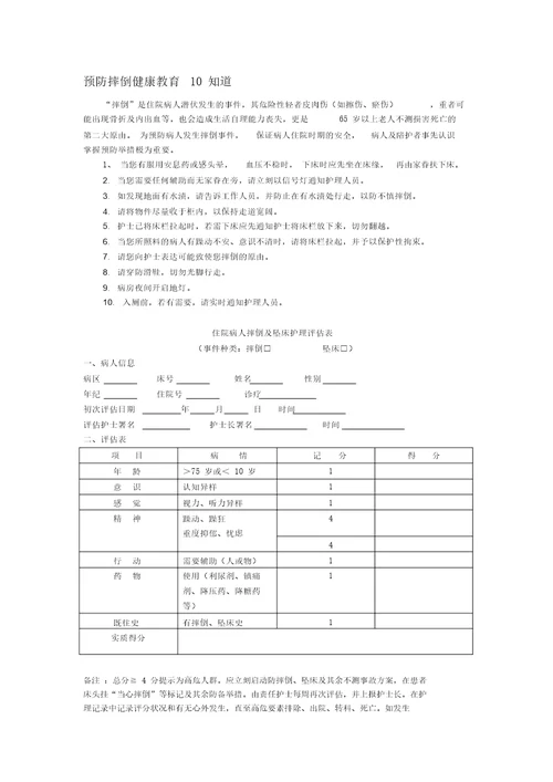 跌倒、坠床管理制度