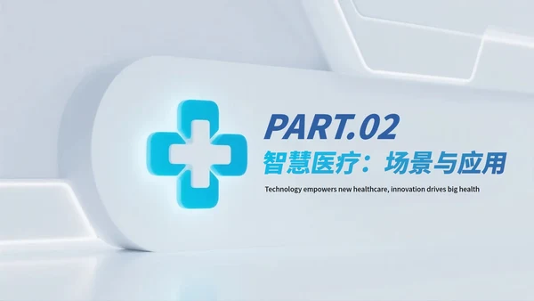 蓝白简约拟态科技风医疗PPT模板