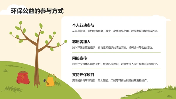 黄色插画风植树节环保宣传PPT模板