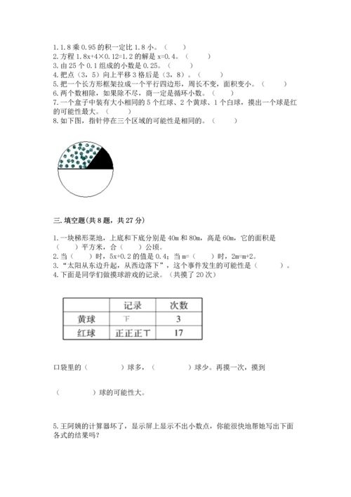 小学五年级上册数学期末考试试卷含答案（a卷）.docx