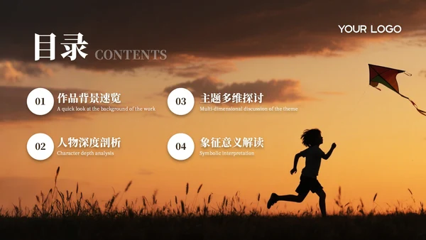棕色简约《追风筝的人》读书分享通用PPT模板