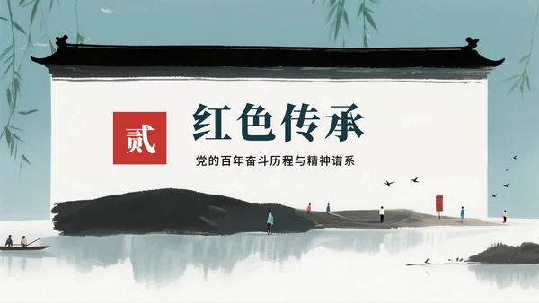 蓝色水墨中国风党政党课学习PPT模板