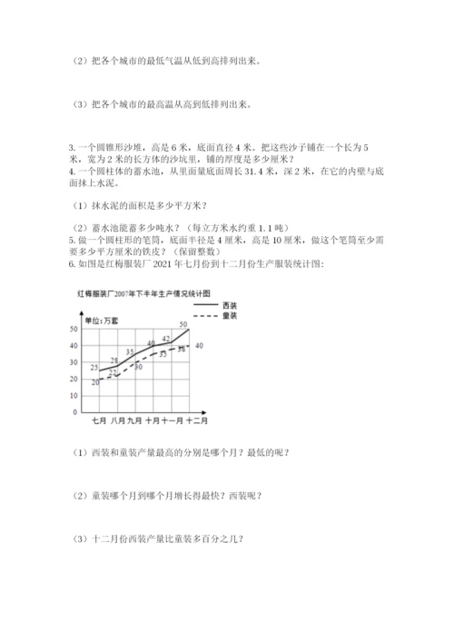 冀教版小学六年级下册数学期末综合素养测试卷附答案【夺分金卷】.docx