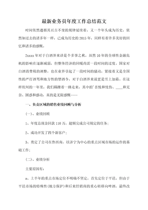 最新业务员年度工作总结范文