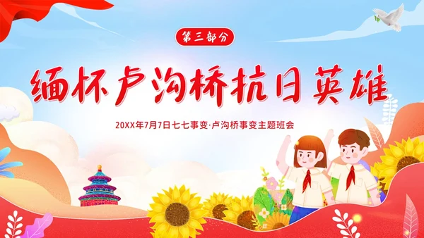 纪念七七事变卢沟桥事变86周年勿忘国耻班会PPT期末家长会