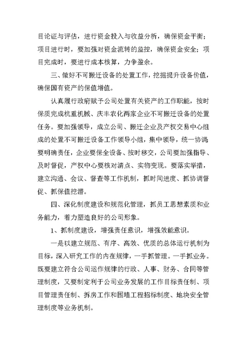 某市工业企业投资发展有限公司工作计划