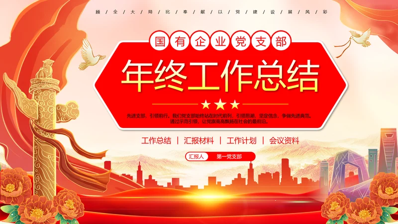 国潮风政务部门年终总结PPT模板