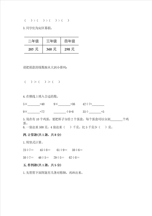 二年级下册数学期末测试卷重点班