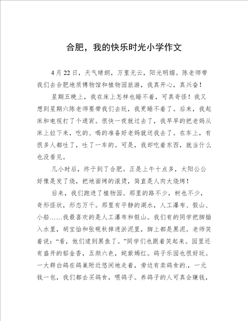 合肥，我的快乐时光小学作文