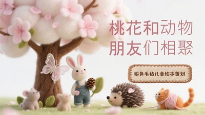 粉色毛毡儿童绘本活动策划PPT模板
