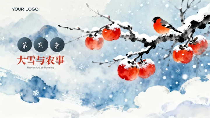 蓝色中国风大雪节气PPT模板