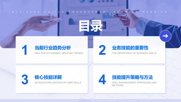 蓝色简约风业务技能提升分享会PPT模板