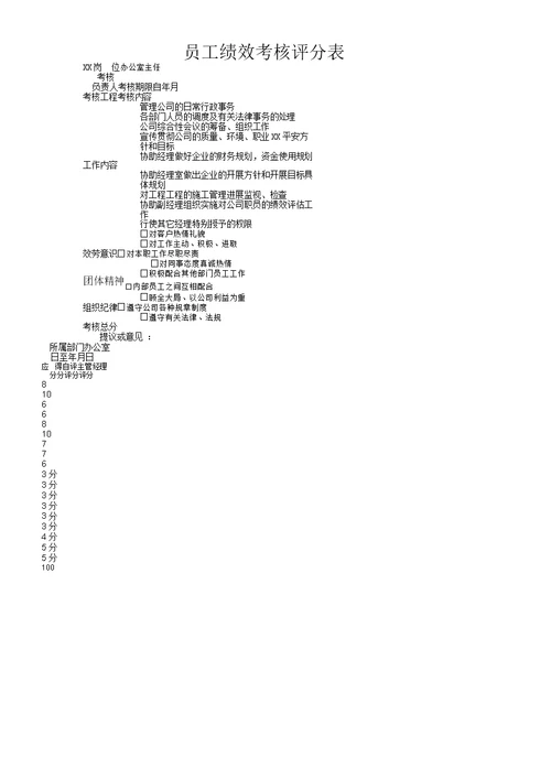 建筑公司绩效考核评分表