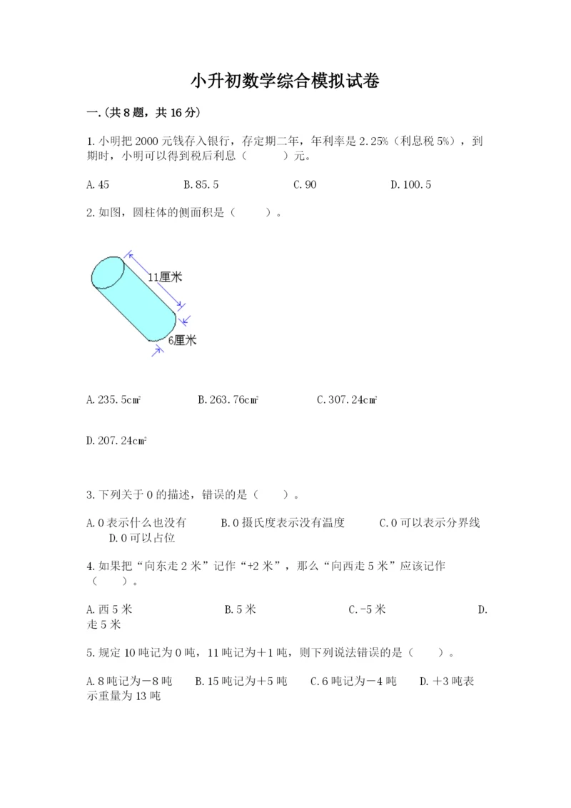 小升初数学综合模拟试卷附参考答案【培优a卷】.docx