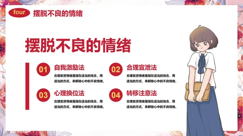 卡通水彩花卉情绪管理主题教育PPT模板