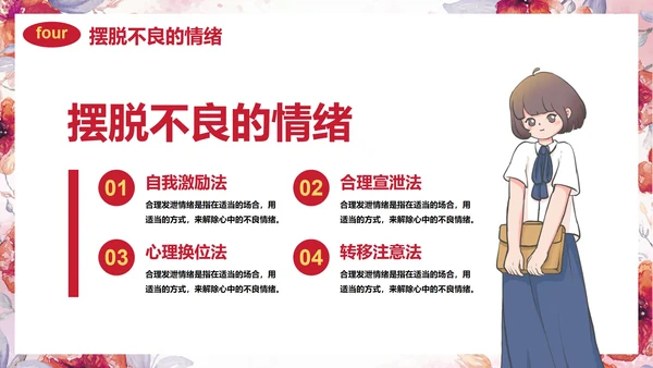 卡通水彩花卉情绪管理主题教育PPT模板