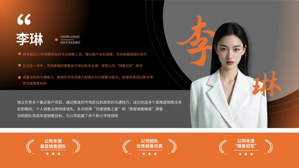 黑橙色简约风人物介绍PPT版式合集