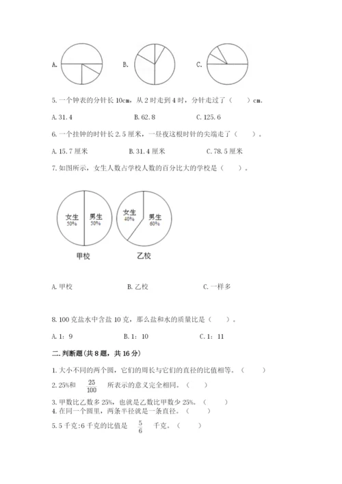 六年级上册数学期末测试卷附答案（夺分金卷）.docx