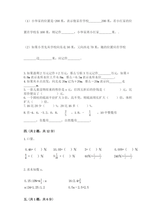 小学六年级下册数学摸底考试题附完整答案【精选题】.docx