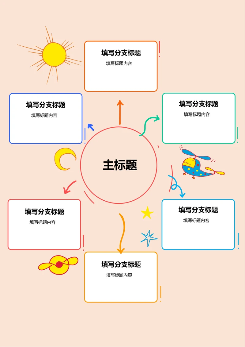 彩色卡通树状基础思维导图