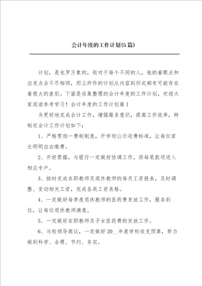 会计年度的工作计划5篇