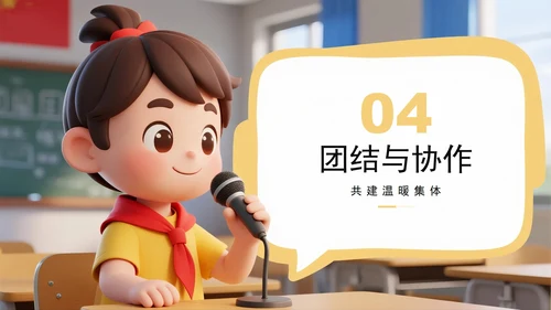 黄色可爱3D卡通风小学班级班干部竞选PPT模板