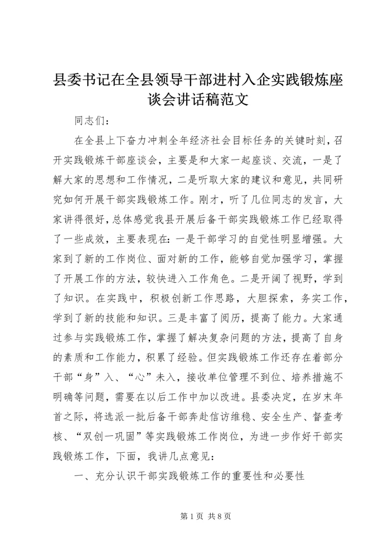 县委书记在全县领导干部进村入企实践锻炼座谈会讲话稿范文.docx