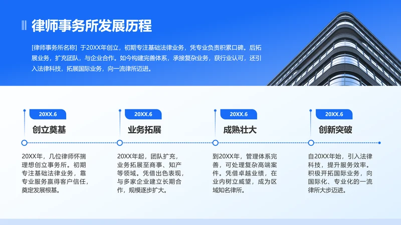 蓝色简约风公司发展历程页
