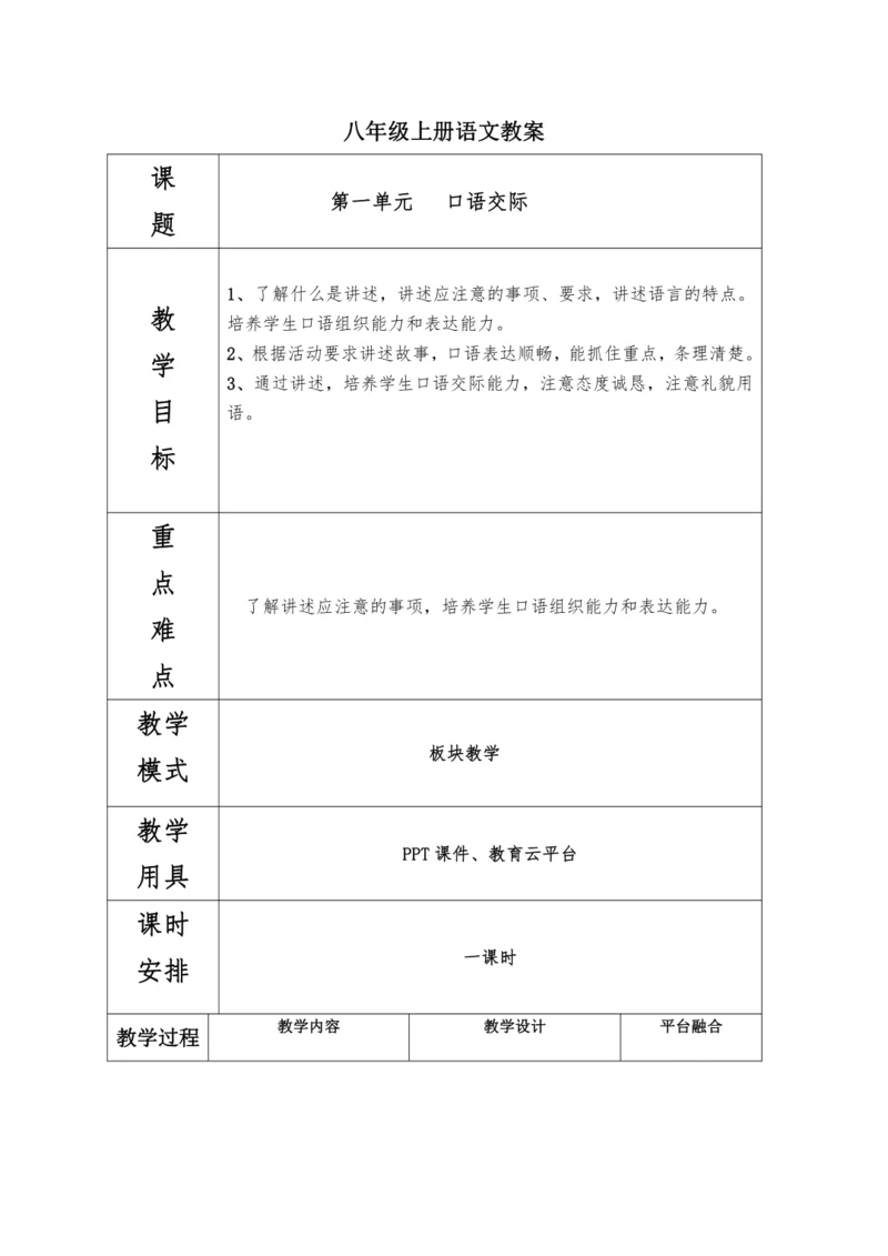 第一单元口语交际讲述教案