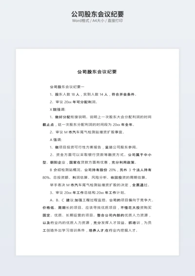 公司股东会议纪要