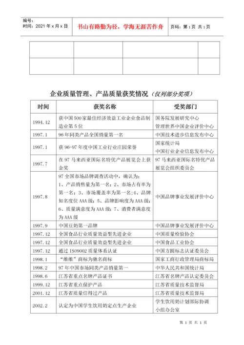 质量奖申报材料范本.docx