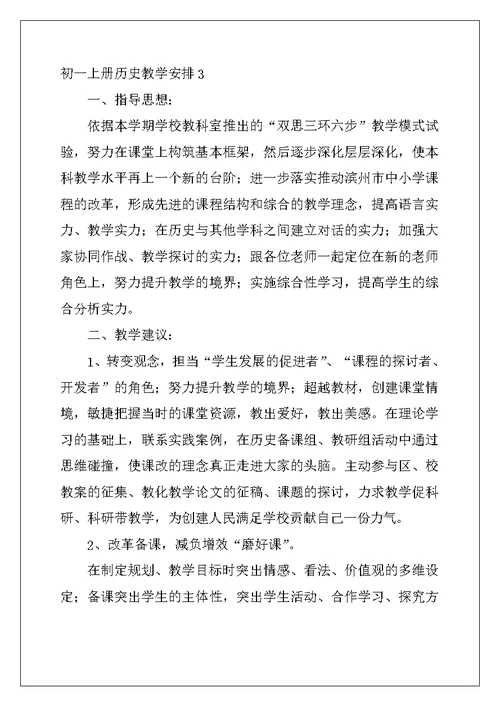 2022年初一上册历史教学计划