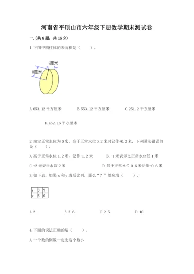 河南省平顶山市六年级下册数学期末测试卷（真题汇编）.docx