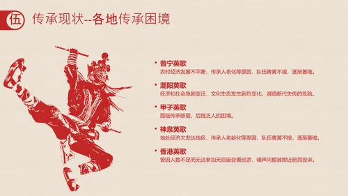 红色拓印风中国传统非遗文化英歌舞介绍PPT模板