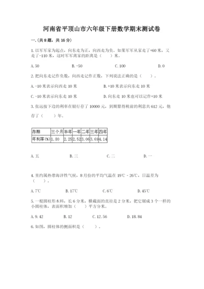 河南省平顶山市六年级下册数学期末测试卷精品（名校卷）.docx