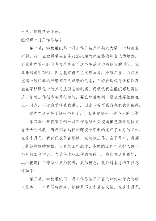 组织部一月工作总结