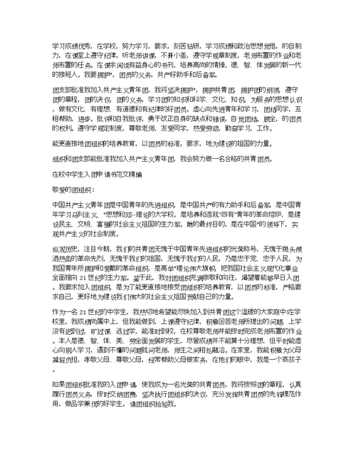 中学生入团申请书500字精编