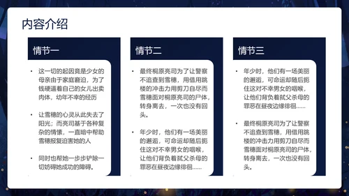 卡通深黑色白夜行文学小说读书分享会PPT模板