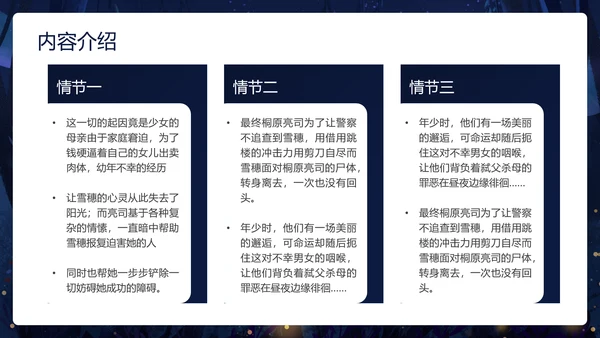 卡通深黑色白夜行文学小说读书分享会PPT模板
