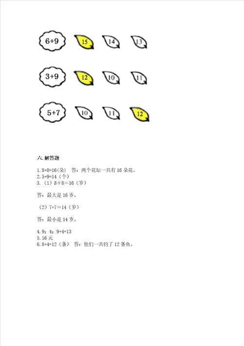 小学数学一年级20以内的进位加法同步练习题附参考答案实用