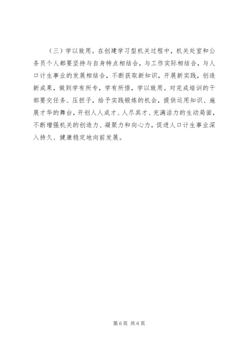 市人口计生委党委关于创建学习性机关的实施意见 (6).docx